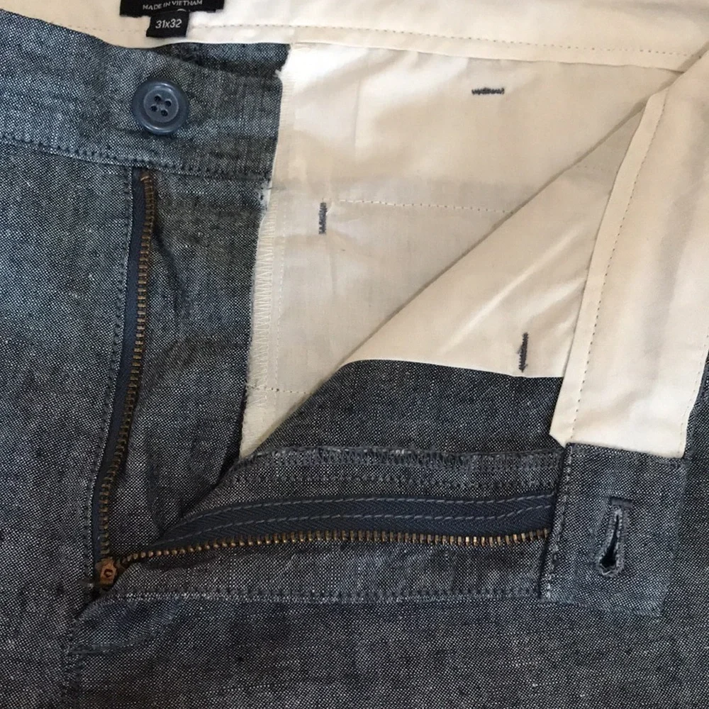J.CREW—THE DRIGGS Men’s Dark Gray Slate Linen Cotton Blend Straight Leg Chinos